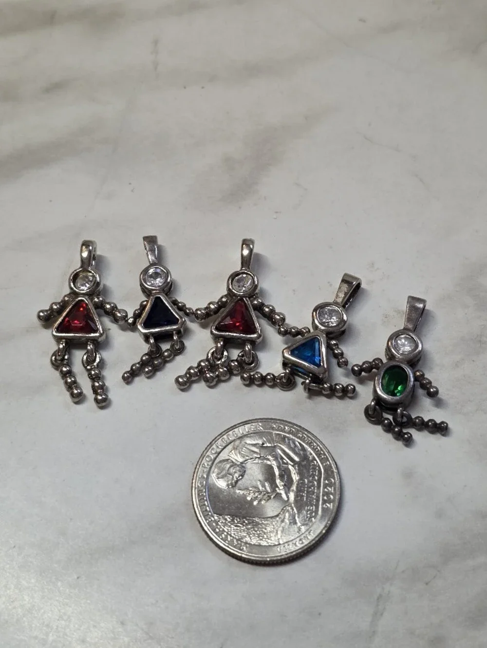 5 Multi-Color Triangle Gem Pendants (Green, Blue, Red)